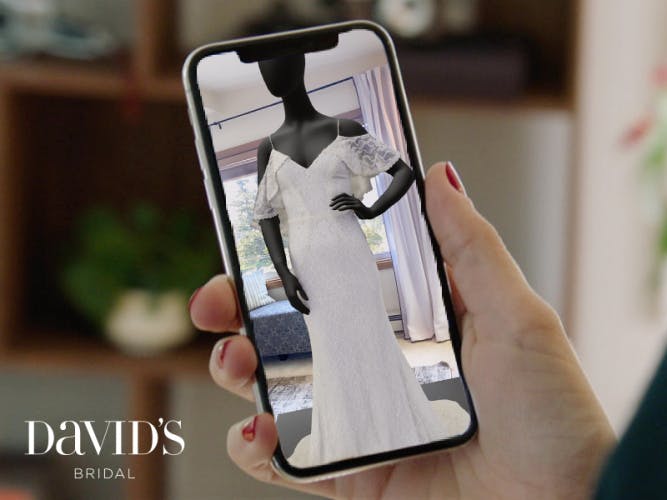 Smart phone shows AR wedding dress